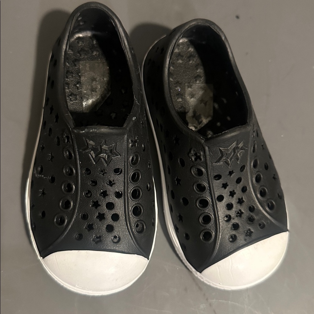 Black Slip-On Shoes with White Toes